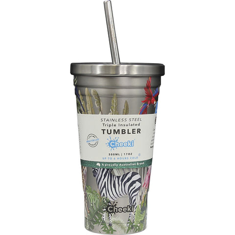 Cheeki - Insulated Stainless Steel 3D Tumbler with Straw - Jungle (500ml)