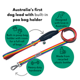 Ziippup Dog Lead with Built-in Poop Bag Holder - Rainbow