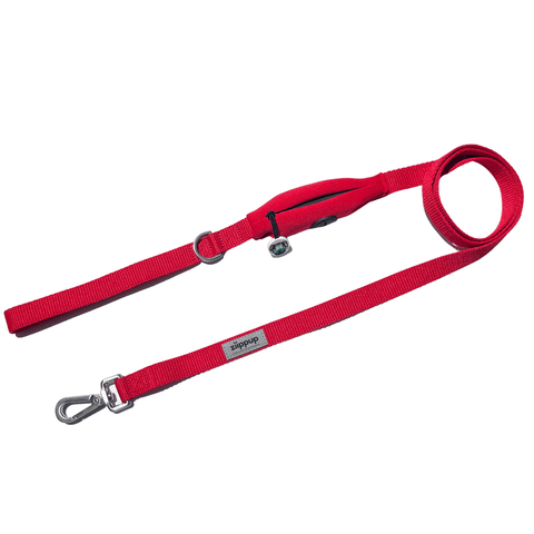 Ziippup Dog Lead with Built-in Poop Bag Holder - Red