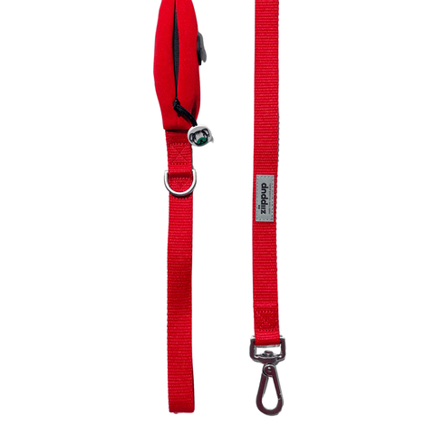 Ziippup Dog Lead with Built-in Poop Bag Holder - Red