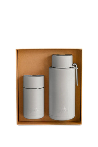 Frank Green Large Essential Gift Set Stainless Steel Ceramic Reusable Bottle + Cup - Harbor Mist (34oz & 120z)