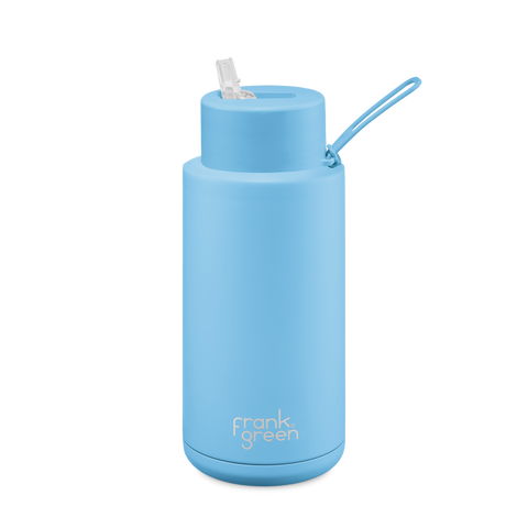 Frank Green - Stainless Steel Ceramic Reusable Bottle with Straw - Sky Blue (34oz)