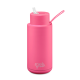 Frank Green - Stainless Steel Ceramic Reusable Bottle with Straw Lid - Neon Pink (34oz)