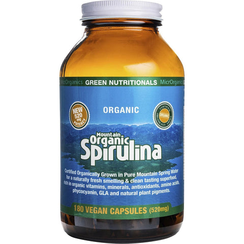 Green Nutritionals - Mountain Organic Spirulina Capsules - 180 Capsules (520g)