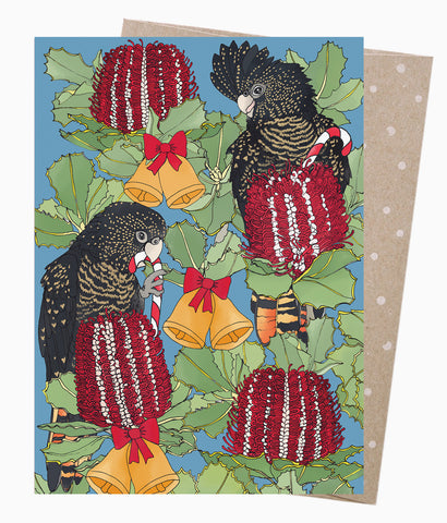 Earth Greetings - Christmas Card - Red Tails & Bells