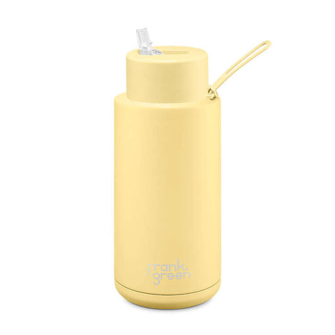 Frank Green - Stainless Steel Ceramic Reusable Bottle with Straw Lid - Buttermilk (34oz)