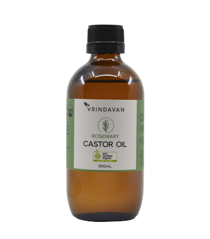 Vrindavan - Rosemary & Castor Oil Certified Organic - Amber Glass Bottle (200ml)