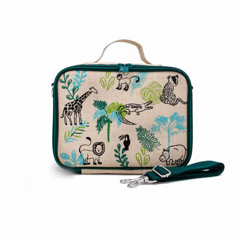 SoYoung - Raw Linen Insulated Lunch Box  - Safari Friends