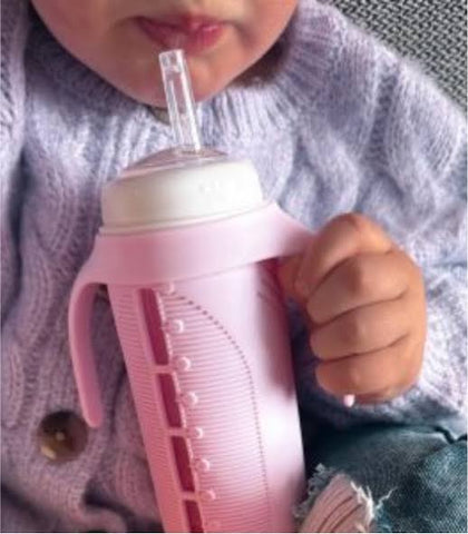 Kaakaa Baby - Glass Cup with Silicone Straw & Sleeve - Pink 240ml