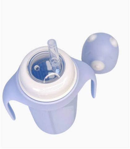 Kaakaa Baby - Glass Cup with Silicone Straw & Sleeve - Blue 240ml