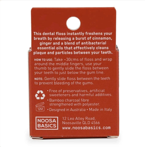 Noosa Basics - Dental Floss with Bamboo Charcoal - Cinnamon + Ginger (35m)