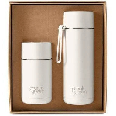 Frank Green Small Essential Gift Set Stainless Steel Ceramic Reusable Bottle + Cup - Cloud (20 oz & 10 0z)