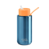 Frank Green - Ceramic Reusable Bottle with Straw Lid - Chrome Blue with Neon Orange (1L/34oz)