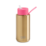 Frank Green - Ceramic Reusable Bottle with Straw Lid - Chrome Gold with Neon Pink (1L/34oz)