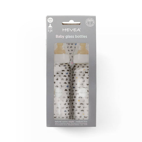 Hevea - Baby Glass Bottles - White Screw Cap - 240ml (2 pack)