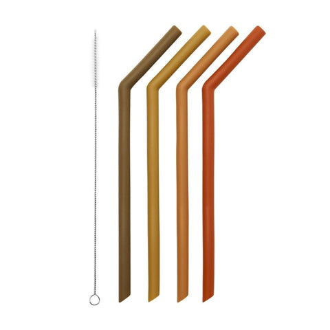 Little Mashies - Silicone Straws - Earth Tones (4 pack with Cleaning Brush)