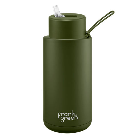 Frank Green - Stainless Steel Ceramic Reusable Bottle with Straw - Khaki (34oz)