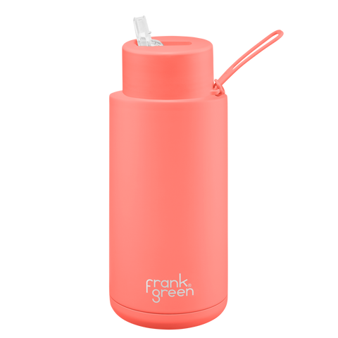 Frank Green - Stainless Steel Ceramic Reusable Bottle with Straw - Living Coral (34oz)