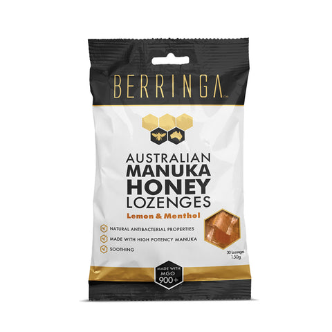 Berringa - 澳大利亚麦卢卡蜂蜜含片 - 柠檬和薄荷醇 MGO 900+(30 包)