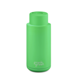 Frank Green - Stainless Steel Ceramic Reusable Bottle with Push Button Lid - Neon Green (34oz)