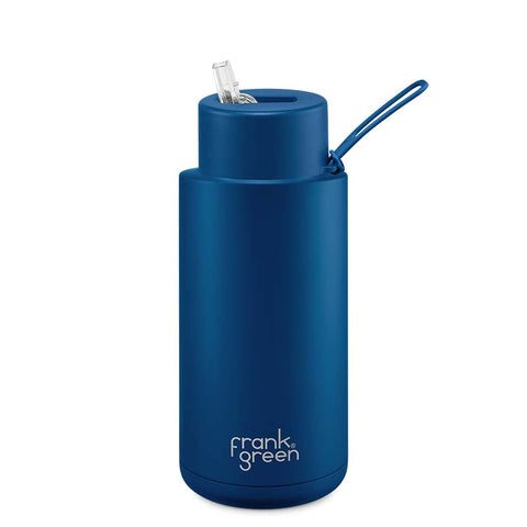 Frank Green - Stainless Steel Ceramic Reusable Bottle with Straw - Deep Ocean (34oz)