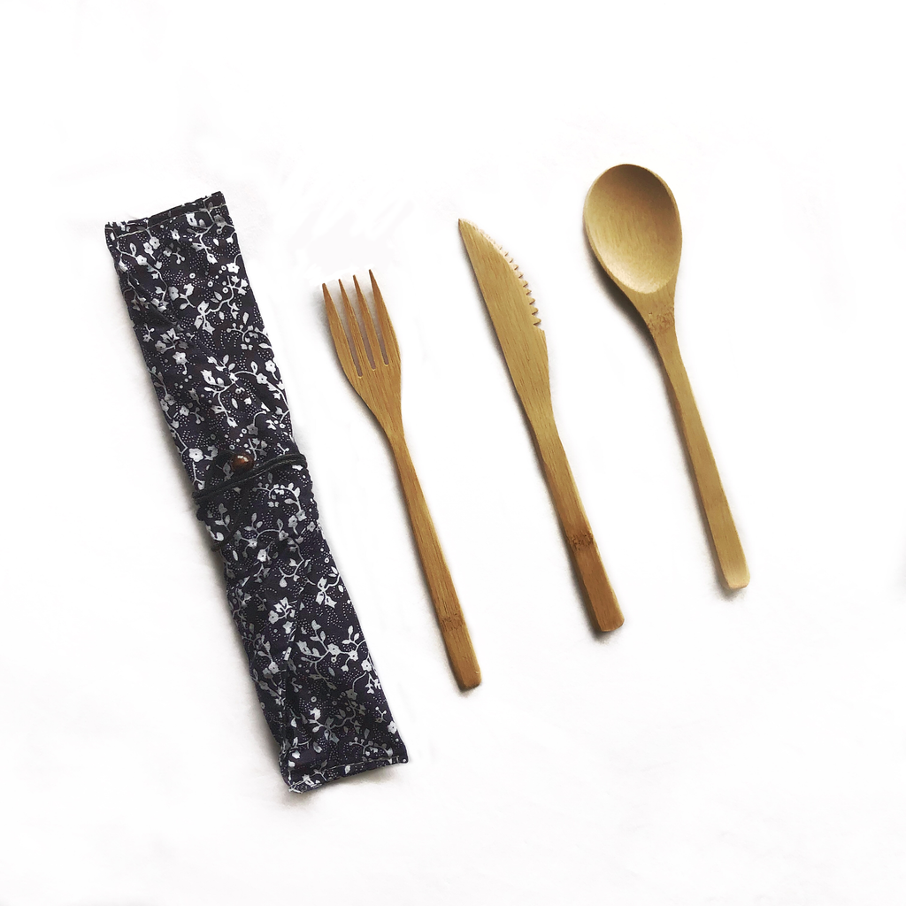 Bare & Co. - Reusable Bamboo Cutlery Set with Bonus Travel Pouch
