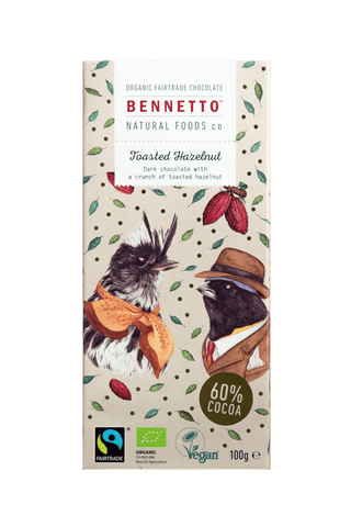 Bennetto Natural Food Co. - Organic and Fairtrade Dark Chocolate - Toasted Hazelnut (100g)