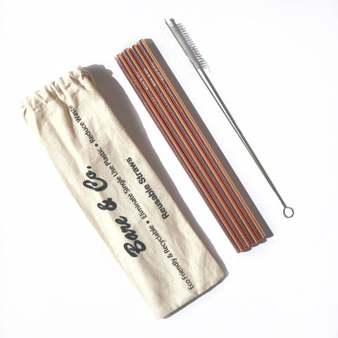Bare & Co. - Reusable Rose Gold Straws - Straight (4 Pack with Bonus Cleaner)