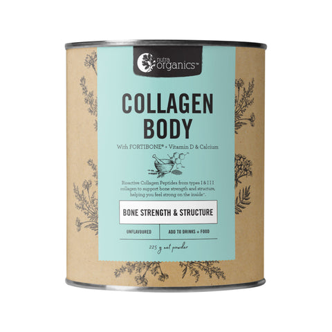 Nutra Organics - Collagen Body with Fortibone, Vitamin D and Calcium (BONE STRENGTH AND STRUCTURE) - Unflavoured (225g)