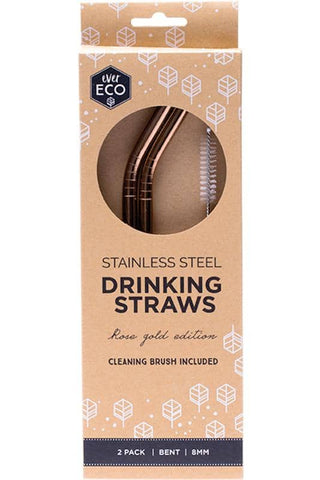 Ever Eco - Rose Gold Stainless Steel Straws - Bent (2 pack with Cleaning Brush)