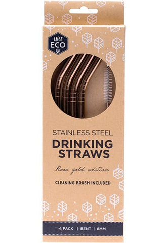 Ever Eco - Rose Gold Stainless Steel Straws - Bent (4 pack with Cleaning Brush)