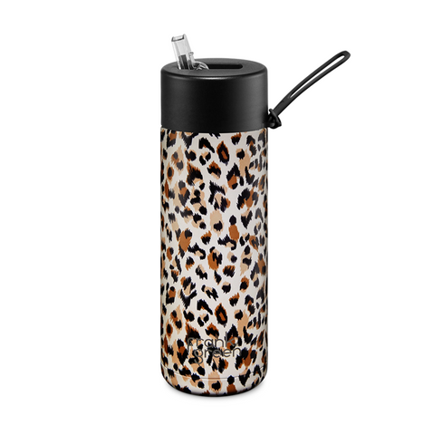 Frank Green - Stainless Steel Ceramic Reusable Bottle with Straw - Sketch Leopard/Savannah (20oz)