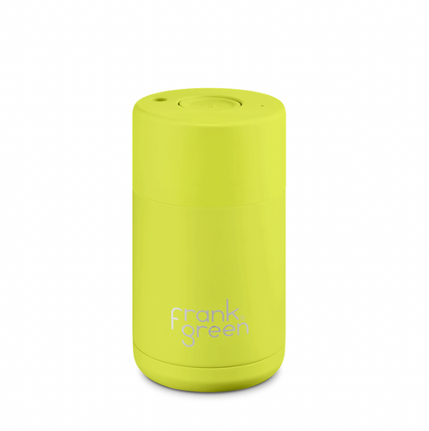 Frank Green - Stainless Steel Ceramic Reusable Cup with Push Button Lid - Neon Yellow (10oz)