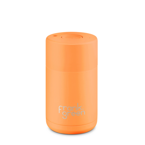 Frank Green - Stainless Steel Ceramic Reusable Cup with Push Button Lid - Neon Orange (10oz)