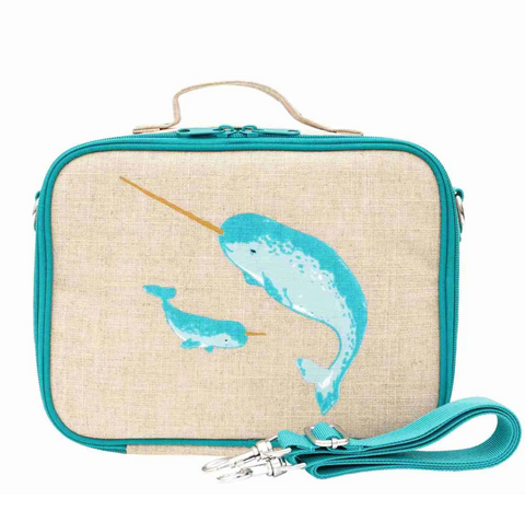 SoYoung - Raw Linen Insulated Lunch Box - Teal Narwhal