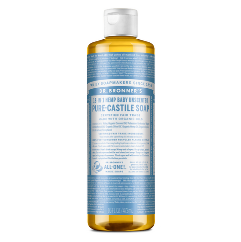 Dr Bronners - 18 in 1 Pure Castile Liquid Soap - Baby Unscented (473ml)