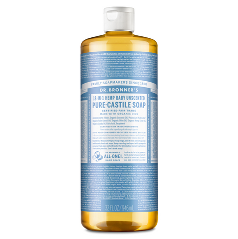 Dr Bronners - 18 in 1 Pure Castile Liquid Soap - Baby Unscented (946ml)