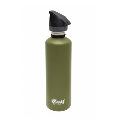 Cheeki - Single Wall Active Bottle with Tri-Tech Sports Lid - Khaki (750ml)
