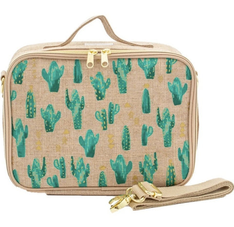 SoYoung - Raw Linen Insulated Lunch Box  - Cacti Desert