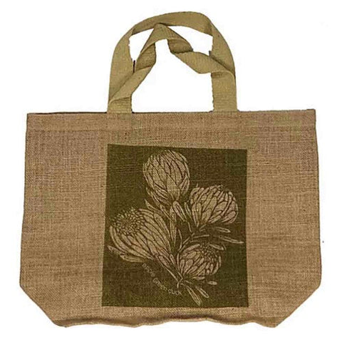 Apple Green Duck - Jute Grocer Bag - Olive Flowers in Square