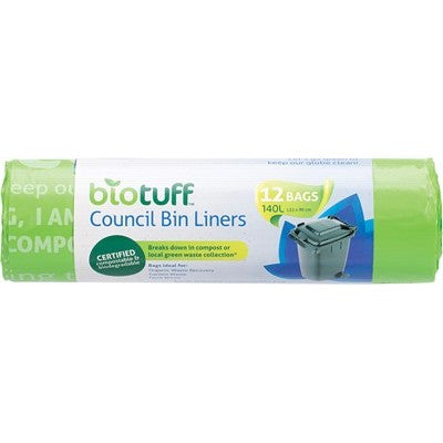 Biotuff - Council Bin Liners - Large Bags (140L x 12)