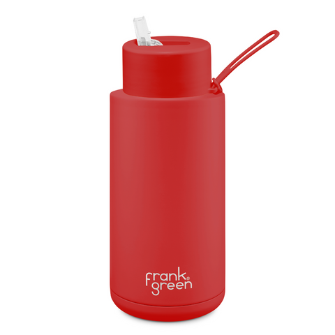 Frank Green - Stainless Steel Ceramic Reusable Bottle with Straw - Rouge (34oz)