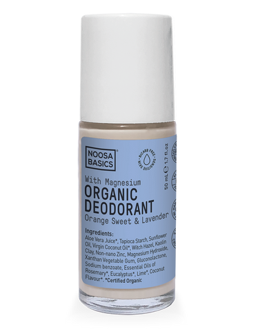 Noosa Basics - Organic Bicarb-Free Deodorant Roll-On with Magnesium - Orange Sweet and Lavender (50g)