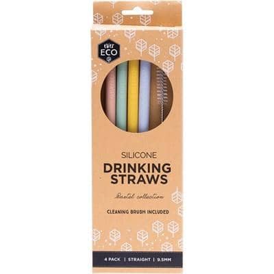 Ever Eco - Silicone Drinking Straws - Spring Pastels - Straight (4 Pack with Cleaning Brush)
