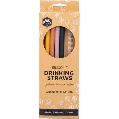 Ever Eco - Silicone Drinking Straws - Golden Hour - Straight (4 Pack with Cleaning Brush)