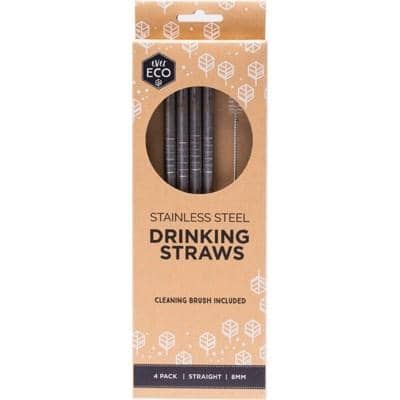 Ever Eco - Stainless Steel Straws - Straight (4 pack with Cleaning Brush)