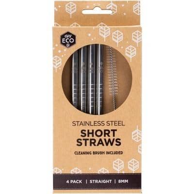 Ever Eco - Stainless Steel Straws - Short (4 Pack with Cleaning Brush)