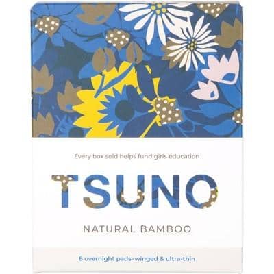 Tsuno - Natural Bamboo Ultra Thin Pads - Overnight with Wings (8 pack)