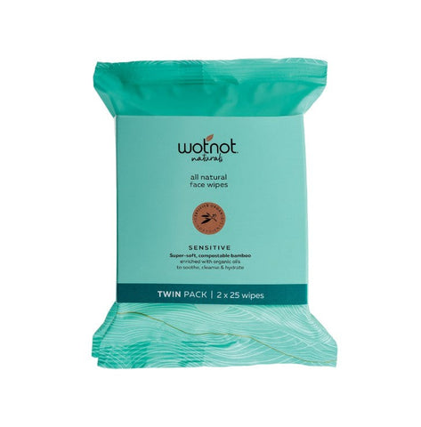 Wotnot - Natural Facial Wipes Twin Pack - Sensitive ( x 2 - 25 pack)